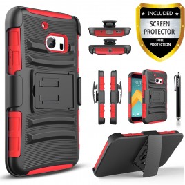 HTC 10 Case, Dual Layers [Combo Holster] Case And Built-In Kickstand Bundled with [Premium Screen Protector] Hybird Shockproof And Circlemalls Stylus Pen (Red)